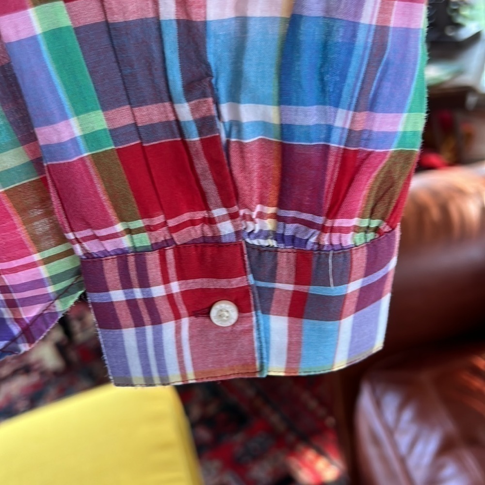 GIRLS pastel plaid ruffled front blouse - Picture 5 of 8